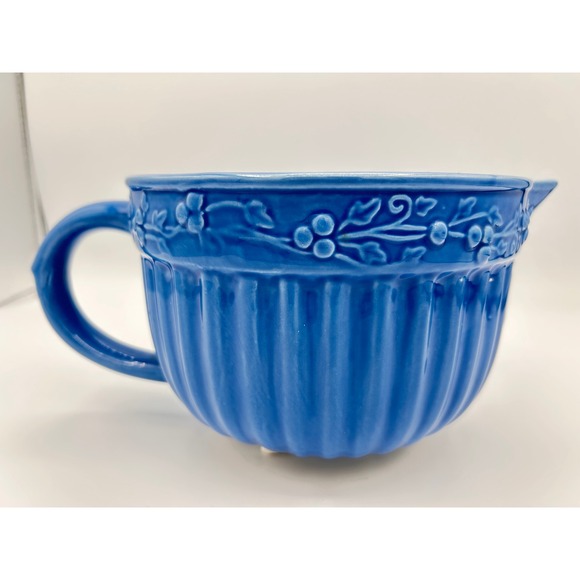 swiss colony Other - Vintage Swiss Colony Blue Ceramic Pottery Mixing Bowl Glossy Floral Pattern